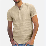 Men Linen Shirts Short Sleeve Breathable Men's Baggy Casual Shirts Slim Fit Solid Cotton Shirts Mens Pullover Tops Blouse