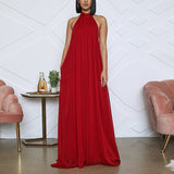 Kukombo Women Chiffon Halter Backless Jumpsuits Loose Style Long Overalls Elegant Party Club Jumpsuit
