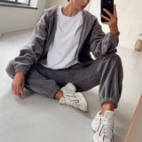 Kukombo  Casual Women Fleece Hoodie Two Piece Sets Hooded Zipper Outerwear And Harem Pant Suit Autumn Winter Fashion Streetwear Tracksuit