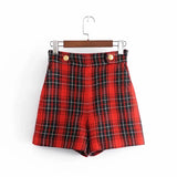 Kukombo Double Breasted Tweed Plaid Vintage Winter Blazer Shorts Sets Coat Red Checked Autumn Thick Two Pieces Suits Outfit