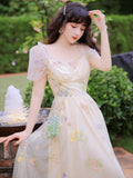 Kukombo Victorian Fairy Mesh Dress High-End Bowknot Flower Embroidery Gentle Romantic Family Party Dress Princess Dress Vestidos Fiesta