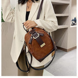 Kukombo New Fashion Women Leather Backpack Small PU School Bag Backpacks for Teenage Girls Vintage Double Shoulder Bags Mochila Feminina