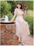 Kukombo Victorian Fairy Mesh Dress High-End Bowknot Flower Embroidery Gentle Romantic Family Party Dress Princess Dress Vestidos Fiesta