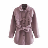 Christmas Gift 2021 WInter New Woollen Wrap Coat Women High Waist Tunic Bandage Jacket Pockets Casual Warm Shirt Coat