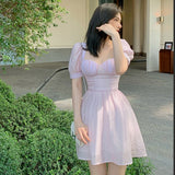 Kukombo Elegant Princess Fairy Dress Women Summer Hollow Out Design Korean Bandage Mini Dress Backless Dresses for Women Party
