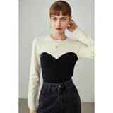 Christmas Gift FANSILANEN 2021 Sweaters For Women Fake Two-piece Sweater Women Temperament Stitching Pullover Female Slim-fit Long-sleeved Top
