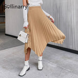 Christmas Gift High street irregular A-line pleated maxi skirt women Fashion high waist bottom dress Causal solid color wrap skirt