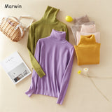 Christmas Gift Marwin New-Coming Winter Tops Solid Button Turn-down Collar Pullovers Female Thick Turtleneck Knitted High Street  Women Sweater