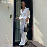 Kukombo Fashion Black Wide Trouser Suits Casual Blouse Office Two Piece Set Women Elegant Satin High Wasit Pants Sets Female