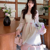 Kukombo 2023 Autumn Elegant Princess Dress Women Sweet Dot Party Long Sleeve Fairy Dress Female Casual Vintage Korean Kawaii Mini Dress