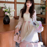 Back to college outfits Kukombo 2023 Autumn Elegant Princess Dress Women Sweet Dot Party Long Sleeve Fairy Dress Female Casual Vintage Korean Kawaii Mini Dress fx0615