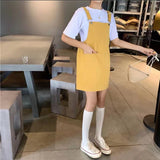 Kukombo Woman's Denim Overalls Solid Color Black Korean Preppy Style Fashion Jumpsuits Denim Dress Strap Skirt Summer Women Overalls