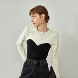 Christmas Gift FANSILANEN 2021 Sweaters For Women Fake Two-piece Sweater Women Temperament Stitching Pullover Female Slim-fit Long-sleeved Top