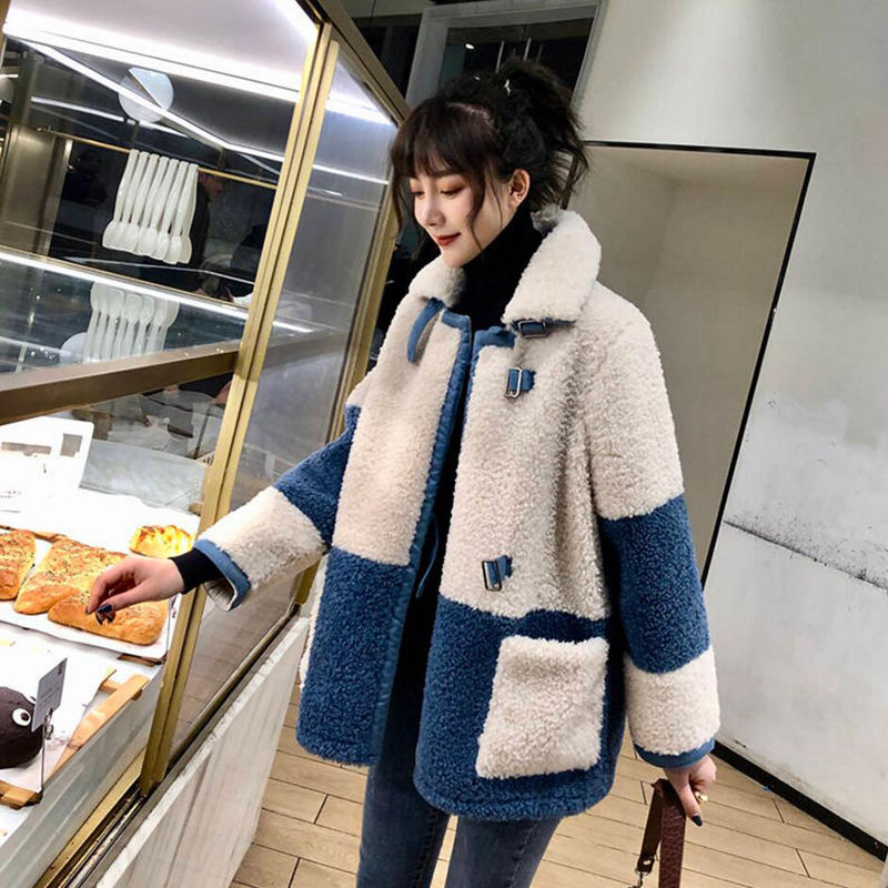 Christmas Gift Elegant Patchwork Faux Fur Coat Women 2023 Winter Warm Soft Double Breasted Fur Jacket Female Plush Overcoat with Pocket