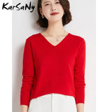 Christmas Gift V Neck Sweater Pullover Winter Women 2021 Solid Pulls Slim Knitted Top Basic Women's Sweaters Autumn Women Cashmere Jumper Woman