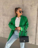 Kukombo Women Fashion Loose Blazer Mujer Double Pockets Single Breasted Chic Suit Jacket Ladies Green Streetwear Outerwear