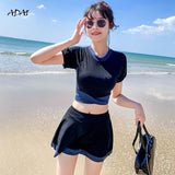 Kukombo Cute Women's Swimwear 2022 2 Piece Swimsuit With Skirt Sleeves Bandage Bow-Knot Bikini Patchwork Swimming Bathing Suit Beachwear