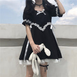 Christmas Gift Gothic Goth Lolita Kawaii Dress Women Soft Girl Japanese Harajuku Cute Short Puff Sleeve Black Dress 2021 Prom Sundress