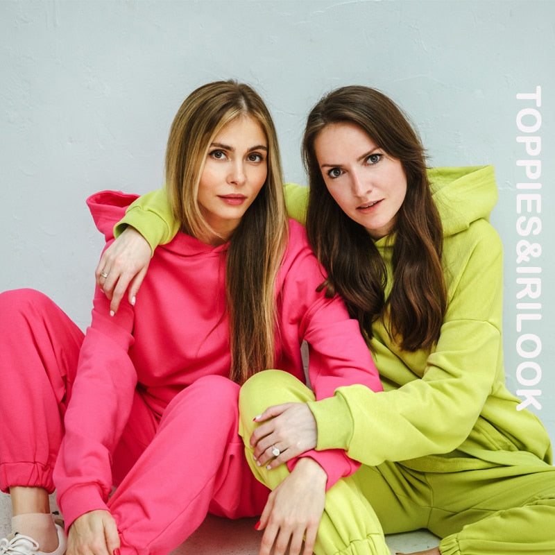 Christmas Gift 2021 Women Hoodies and Sweatpants White Tracksuits Female Two Piece Set Solid Color Pullovers Jacket Lounge Wear Casual