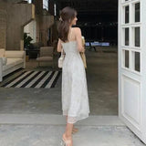 Kukombo 2022 Summer Embroidery Elegant Midi Dress Women V-neck Vingate Fairy Strap Dress Party Dress Vintage Korean Office Lady K77