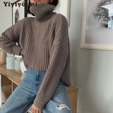 Christmas Gift Yiyiyouni Knitted Oversized Turtleneck Pullovers Women Autumn Winter Casual Thick Sweaters Female Fashion Solid Cashmere Jumpers