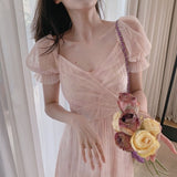 Kukombo  Summer Vintage Dress Women French Style Lace Chiffon Fairy Dress Casual Puff Sleeve Summer Autumn Clothes Designer Dress 2022