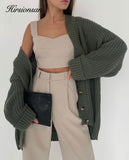 Christmas Gift Hirsionsan Cashmere Long Sleeve Sweater Women 2021 New Single-Breasted Female Cardigan V Neck Soft Loose Knitted Outwear Jumpers