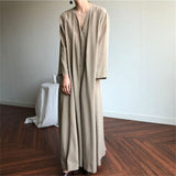 Kukombo New 2022 Women Spring Summer Dresses Lace Up Buttons Fashionable V-Neck Vintage Oversized Lady Pure Long Dress DR1150