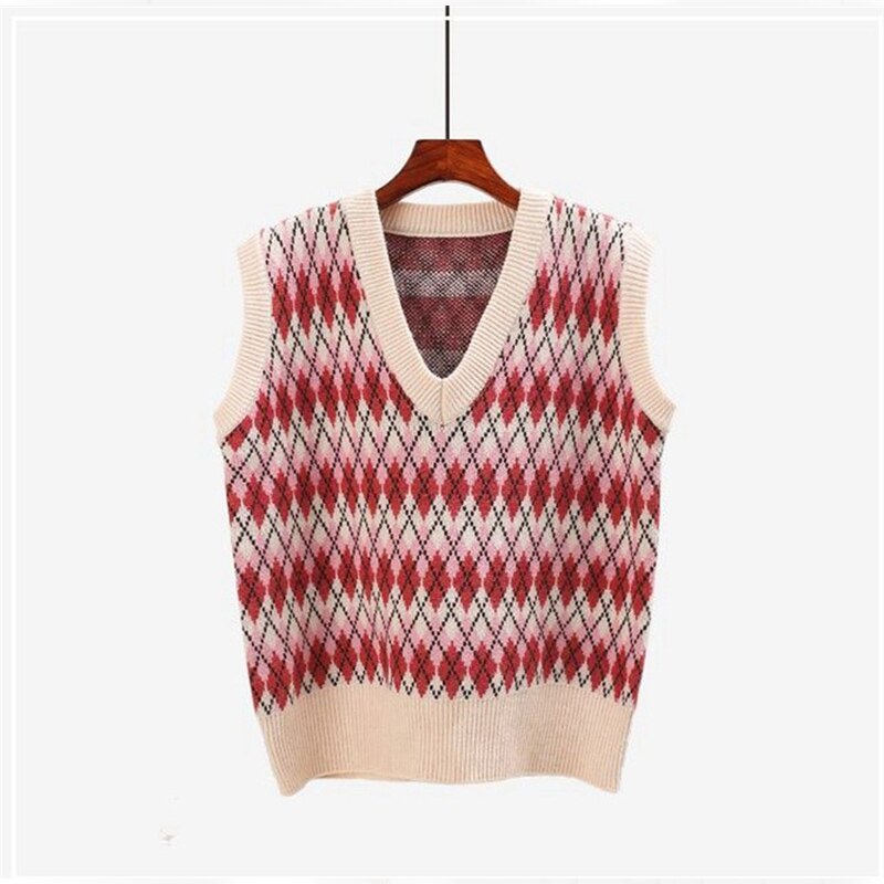Christmas Gift Argyle Sweater Vest Women Sweater Vest Loose 2021 Fall Winter New Preppy Young Girls Pullover Sweater Top Waistcoats Fit Female