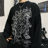 Christmas Gift Vintage Loose Pullover Sweater Women Long Sleeve Dinosaur Pattern Knit Tops Jumpers Korean Fashion New Streetwear свитер женский