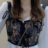 Kukombo 2022 Autumn Sweet Two Piece Set Women Casual Korean Fashion Party Dress Suit Floral Strap Mini Vest + Solid White Cute Dress