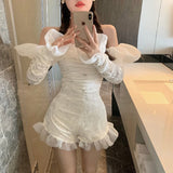 Kukombo  Playsuits Bodycon Bodysuits Ruffles Flare Sleeve Sexy Style Club Jumpsuits for Women spring autumn Off Shoulder Slash Neck