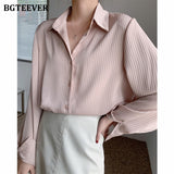 Christmas Gift BGTEEVER Office Ladies Striped Women Blouses Tops Full Sleeve Loose Women Shirts Elegant Spring Blusas Mujer 2021