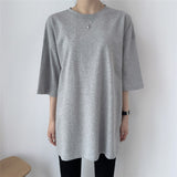 Kukombo New 2024 Women Spring Summer T-shirts Solid Oversized Bottoming Half Sleeve Wild Minimalist Split Midi Tops