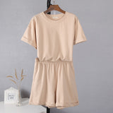 Christmas Gift Hirsionsan Summer Cotton Sets Women Casual Two Pieces Short Sleeve T Shirts and High Waist Short Pants Solid Outfits Tracksuit