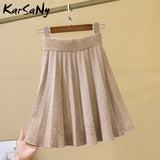 Christmas Gift Knitted Pleated Mini Skirt Women Spring 2021 Short Skirts Womens High Waist Pleated Knit Skirts For Women Vintage Skirt Mini