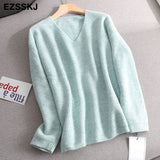 Christmas Gift Basic Thick Loose v-neck oversize Sweater Pullover Women Autumn winter Casual long Sleeve Sweater For women Chic Jumpers top