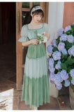 Kukombo Mori Girl Green Gentle Fairy Summer Chiffon Dresses Puff Sleeve Square Neck Elegant French Retro Floral Dress Vestidos De Fiesta