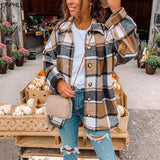 Kukombo Autumn Plaid Jacket Women Long Overshirt Checkered Jacket Woman Female Long Sleeve Winter Shirt Jackets Coats For Women 2022