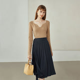 Christmas Gift FANSILANEN Pleated Skirts Irregular A-line Skirts Women Solid High Waist Slim Pleated Skirts Korean Style Commuter Midi Skirts