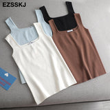 Christmas Gift high quality chic basic U-NECK Summer white knit Women tank top sexy sleeveless t-shirt  vintage top casual crop top t shirt
