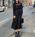 Graduation Gift Big Sale Gothic Black Y2k Dress Women 2023 Autumn Casual Lace Long Sleeve One Piece Dress Korean Evening Party Elegant Midi Dress Female