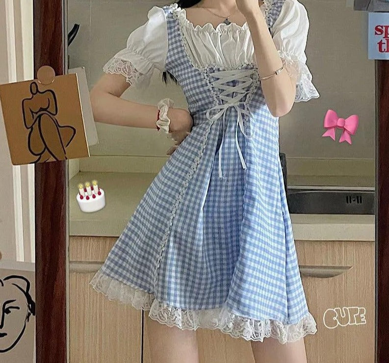 Kukombo Sweetown Lace Fairy Dress Women Summer Bow Tie Bandage Dresses