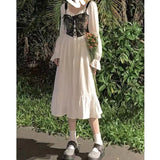 Graduation Gift Big Sale Long Sleeve 2 Piece Dress Set Women Korean Fashion Vintage Floral Vest + Elegant Y2k Mini Dress 2023 Autumn Casual Kawaii Dress