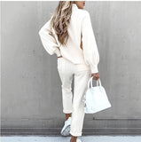 Christmas Gift Casual Solid Sweatshirt Suit Women Autumn Turtleneck Pullover and Pencil Pants Winter Plus Size Female Tracksuit 2 Piece Sets
