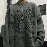 Christmas Gift Vintage Loose Pullover Sweater Women Long Sleeve Dinosaur Pattern Knit Tops Jumpers Korean Fashion New Streetwear свитер женский
