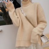 Kukombo Fall 2022 Women Sweater Turtleneck Pullovers Solid Casual Winter Warm Fashion New Knitted Top Long Sleeve Loose Clothes
