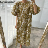 Kukombo Summer New Robe Femme O Neck Puff Sleeve Dress Women Casual Loose Floral Printed Dresses Female Korean Vintage Vestidos