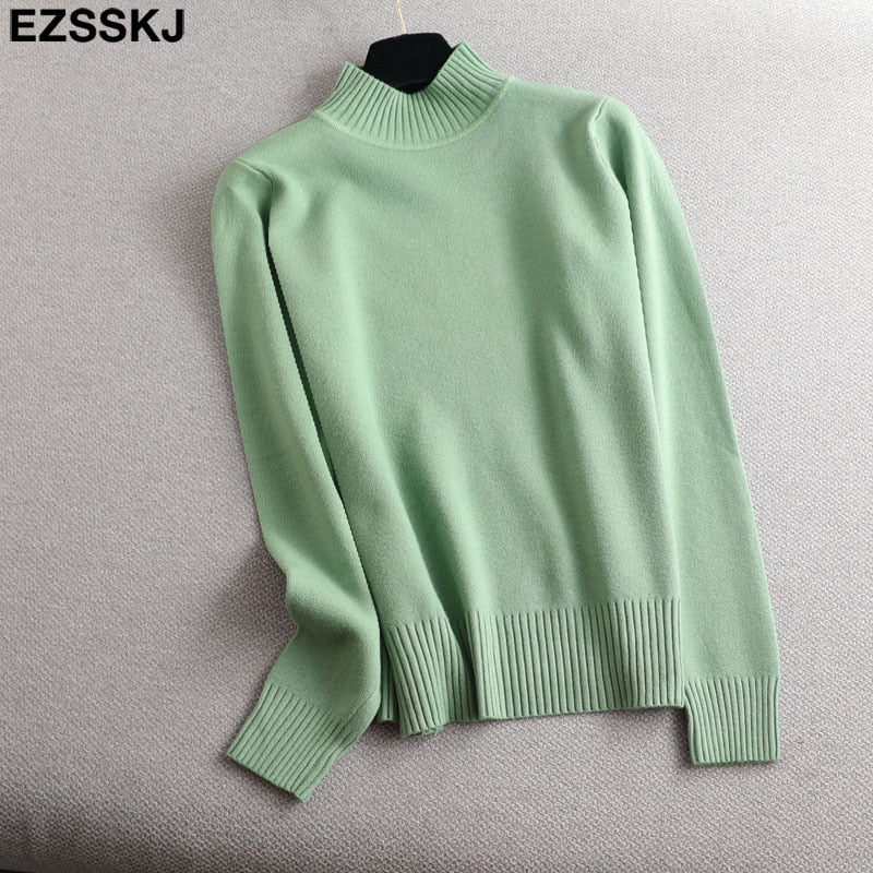 Christmas Gift Pure color basic sweater thick Sweater Women Pullover Casual Half Turtleneck Long Sleeve Knit Sweater Female Jumpers