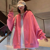 Kukombo With Hat Hoodies Women Zip-Up Spring Autumn Front Pocket Loose Korean Style Trendy Casual Students Elegant Chic All-Match Coats